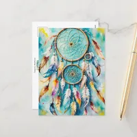 Boho American Indian Dream Catcher, watercolor Postcard