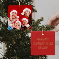 Family Photo | Mom Red & White Christmas Ceramic Ornament