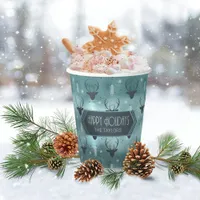 Deer Antlers Arrows Christmas Pattern Teal ID861  Paper Cups