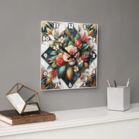 Elegant Roses Arrangement With Leafy Accents Square Wall Clock