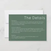 Simple Retro Olive Green Wedding Enclosure Card