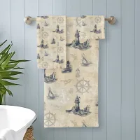 Nautical Vintage Lighthouses Sailboats Bath Towel Set