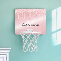 Monogram Blush Pink Metallic Dripping Glitter Mini Basketball Hoop