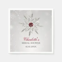 Silver Red Snowflakes Winter Bridal Shower Napkins