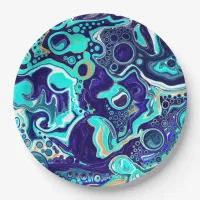 Blue Teal Ocean Swirls Fluid Art  Paper Plates