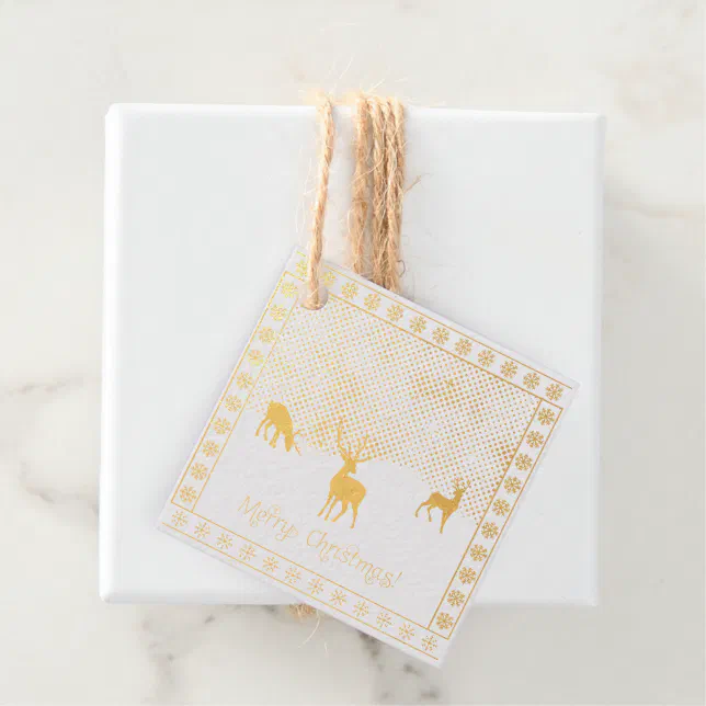 Merry Christmas - Deers in the snow - gold Foil Favor Tags
