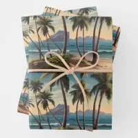 Palm trees on an island beach looking over the sea wrapping paper sheets