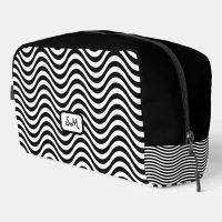 Monogram Black White Wavy Stripes Psychedelic Dopp Kit