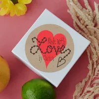 Cute Red Heart Script With Dots Made With Love Classic Round Sticker