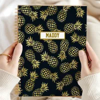 Navy Blue Gold Pineapple Personalized Yearly Planner