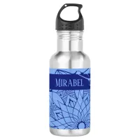 Custom Monochrome Blue Mandala Water Bottle