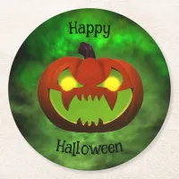 Spooky Evil Halloween Pumpkin Round Paper Coaster