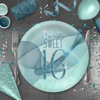 Sparkling Swirls Sweet Sixteen Teal ID652 Paper Plates