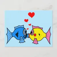 Valentine Kissing Fish in Love Postcard