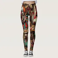 Creepy Carnival Clown Zombie Halloween Leggings