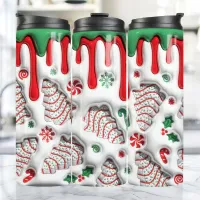 3D Red And Green Christmas Tree Cakes Thermal Tumbler