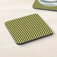 Thin Black and Yellow Diagonal Stripes Beverage Coaster