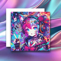 Glitchcore Colorful Anime Girl Artwork Blank