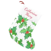 Holly Leaves, Berries, Red, Green Floral Christmas Small Christmas Stocking