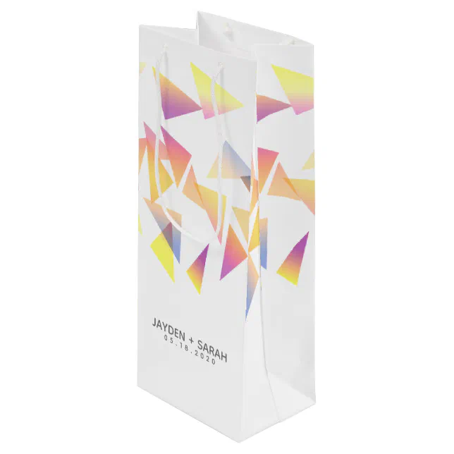 Pastel Triangle Confetti on White Wedding Wine Gift Bag