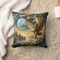 Golden Eagle Perched Near Tranquil Riverbank Throw Pillow