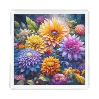 Pretty Colorful Ai Art Flowers  Acrylic Tray