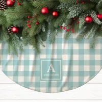 Blue And White Gingham Plaid Monogram Brushed Polyester Tree Skirt