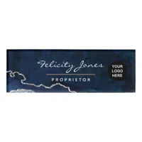 Navy and Silver Agate Precious Stone Name Tag