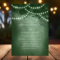 Green Rustic Dreamy Tree String Lights Wedding Invitation