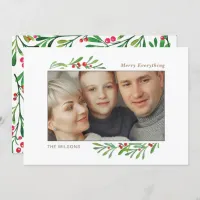 Holly Berry Gold Botanical Photo Holiday Card