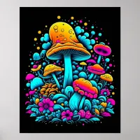 Retro Neon Mushrooms and Flowers  Poster