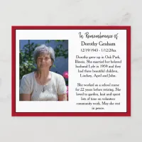 Remembrance Card for Funeral Or Memorial Keepsake