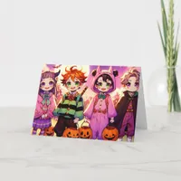 Anime Kid's in Costumes Halloween Card