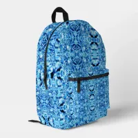 Blue Ice Rose Abstract Photo Edit tiled Printed Backpack