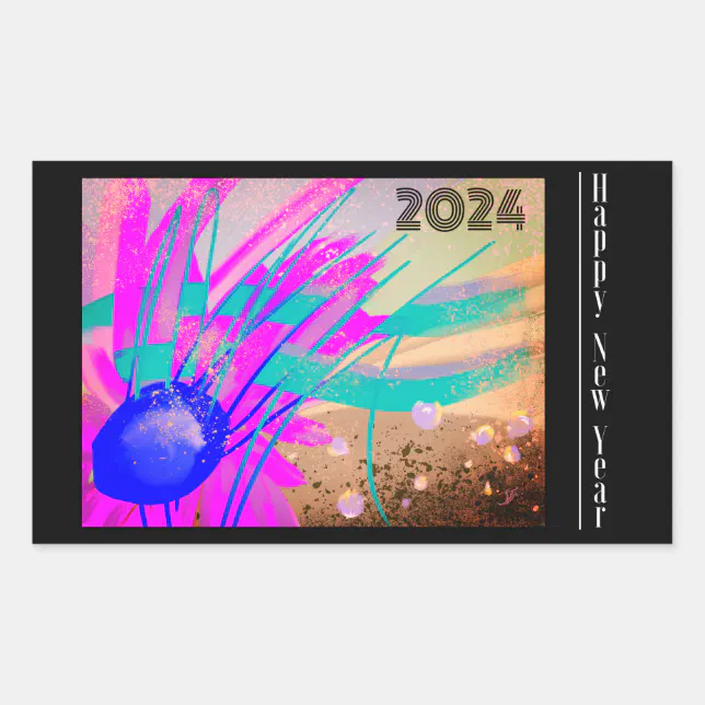 Happy New Year - Meadow at sunset Rectangular Sticker
