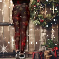 Merry & Bright Festive Red Pattern Leggings