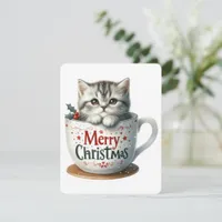 Merry Christmas Cat In A Mug - Christmas Holiday Card