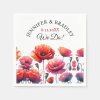 Red Poppies Floral Wedding  Napkins