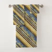 Blue Gold Christmas Pattern#28 ID1009 Bath Towel Set