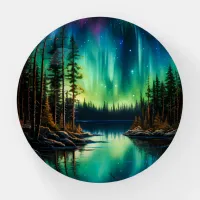 Aqua Green Northern Lights Reflection on Water Paperweight