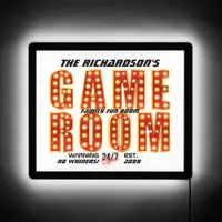 Red & Gold Family Game Room, No Whiners, Open 24/7 LED Sign