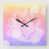 *Crystal Peaceful Pink Lavender Gold Healing Vibes Square Wall Clock