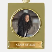 Class Year Graduation Photo Glittery Glam Gold Plated Banner Ornament