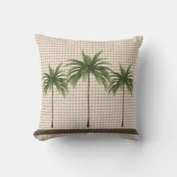 Brown Stripe and Tropical Green Palm Trees Outdoor Pillow