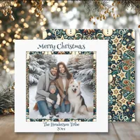 Blue and Gold Snowmen Family Photo Christmas Holiday Card