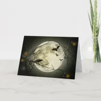 Full Moon with a Crow and Bats Card