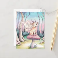 Magical Goat sits on a Mushroom in the Forest Postcard