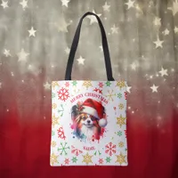 Papillon Dog in Santa Hat Christmas Personalized Tote Bag