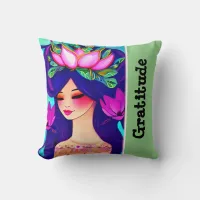 Gratitude Art Girl Green Aqua Color 16 inch  Throw Pillow