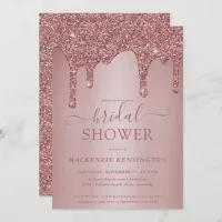 Luxury Glam Rose Gold Glitter Drips Bridal Shower Invitation